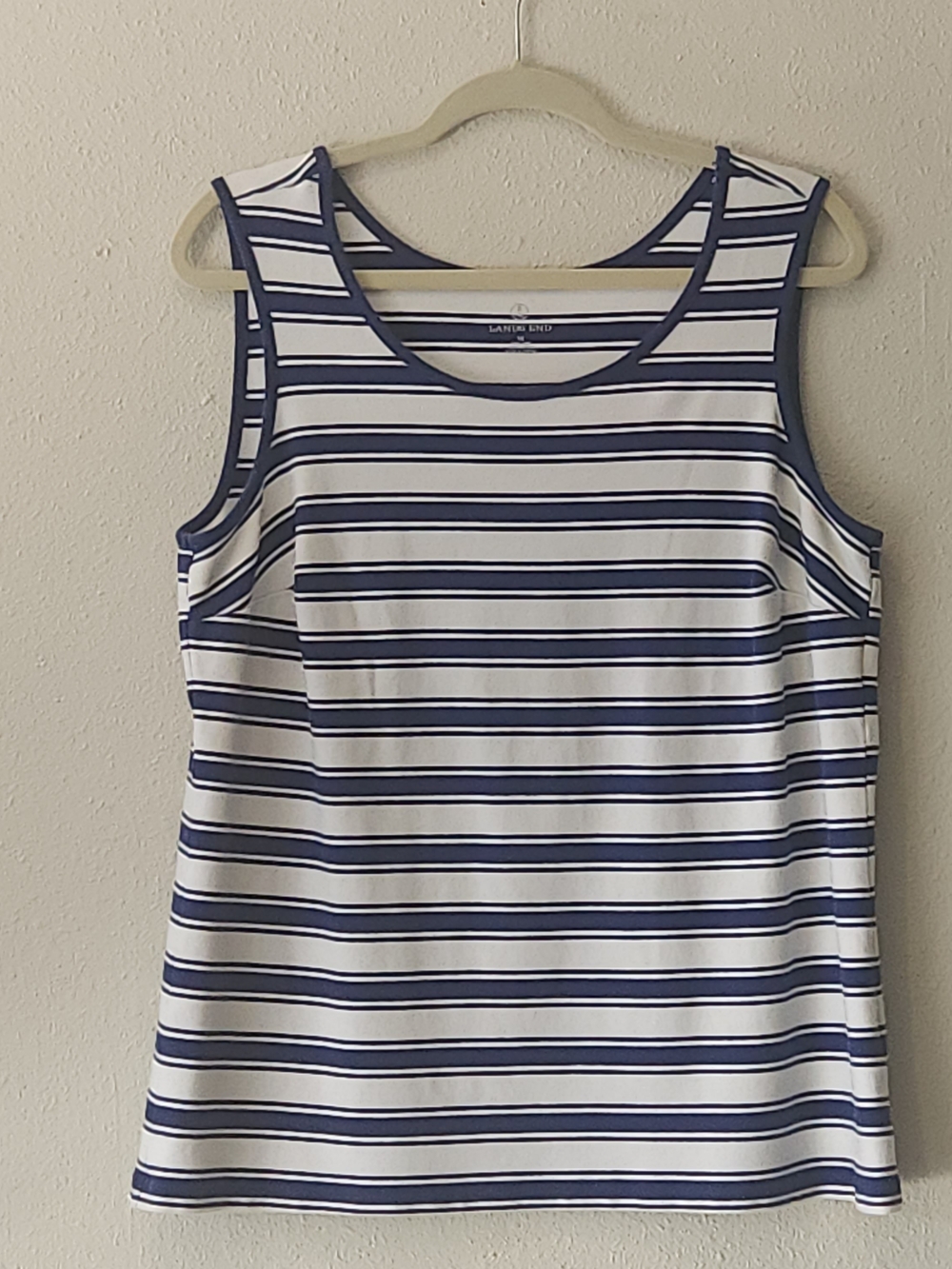 Lands' End White and Navy Striped Scoop Neck Tank PLUS SIZE 1X